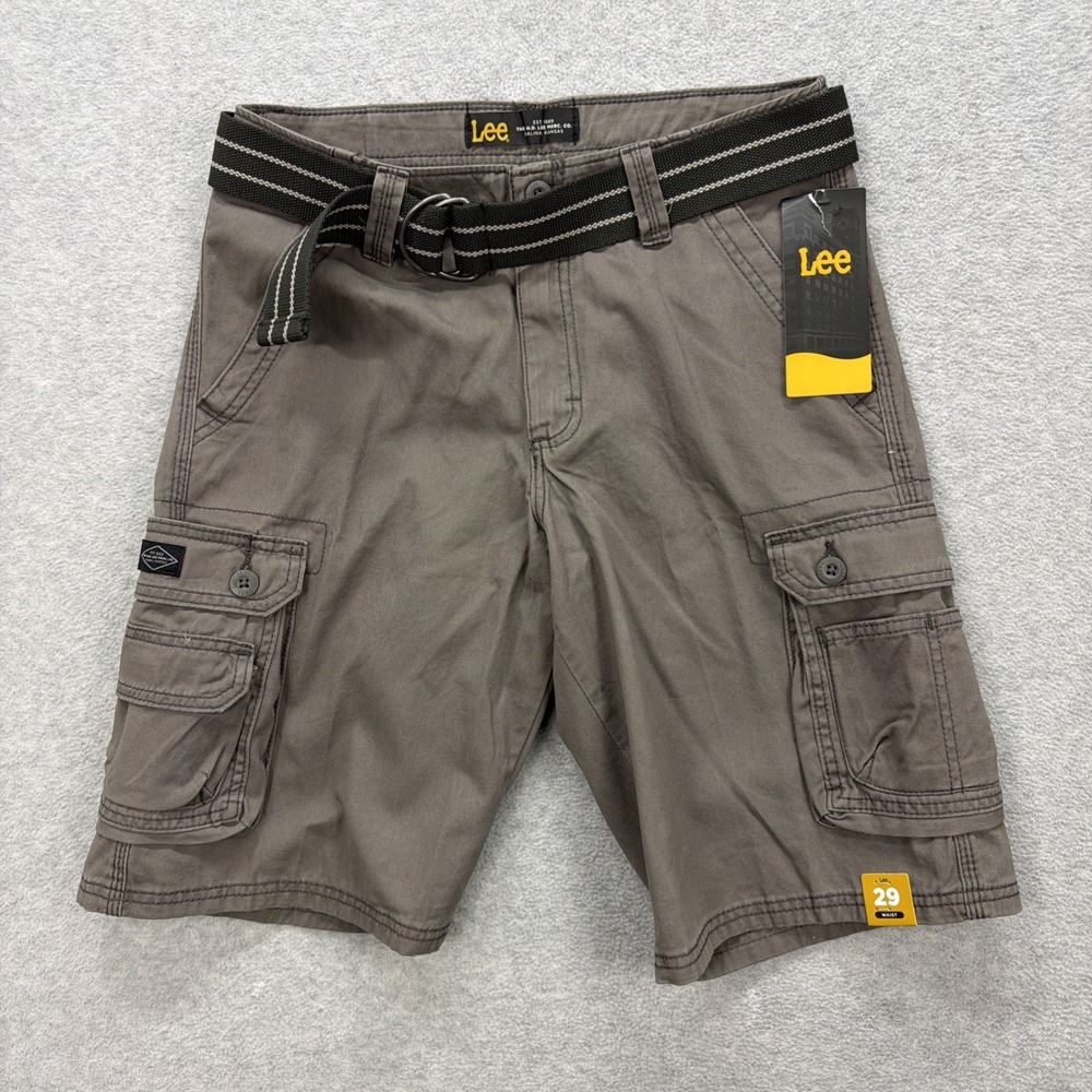 Lee Cargo Shorts Mens 29 Grey Vapor Paratrooper Utility Work Preppy Y2K Belt NEW